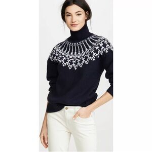 Tory Burch Black Merino Wool Fair Isle Turtleneck Sweater NWT SMALL